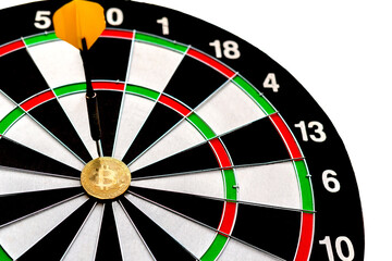 Bitcoin cryptocurrency in the center of darts