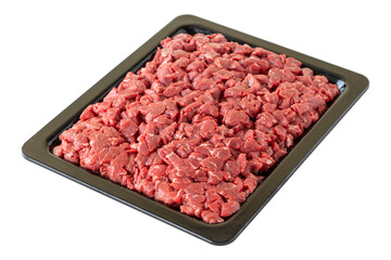 Raw Beef cubes isolated on white background