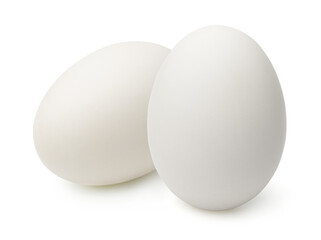 Two white eggs isolated on white background,.Duck eggs.