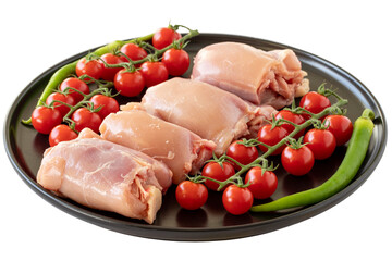 Raw boneless chicken thigh isolated on white background