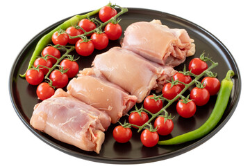 Raw boneless chicken thigh isolated on white background