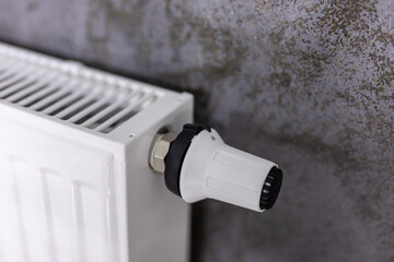 The battery is hanging on the wall. Heating in an apartment, at home. Heating prices.