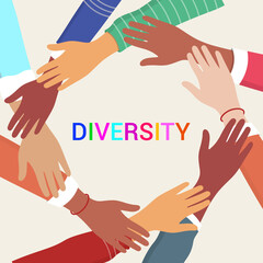 Hands of diverse group of people together.vector illustration