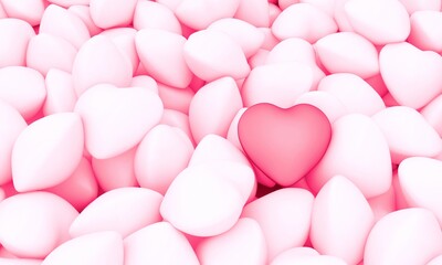 Many pink hearts background. Romantic backdrop. 3d illustration. High resolution.