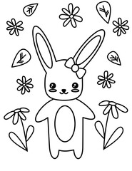 Obraz premium cute cartoon bunny and flowers black and white vector illustration for coloring art