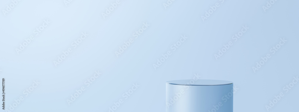Poster Light blue product background stand or podium pedestal on empty display with blank backdrops. 3D rendering.