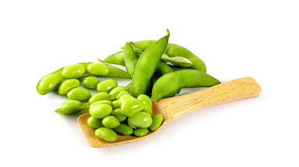 Green soybeans isolated on white background