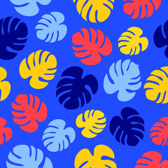 Trendy vector pattern in tropical style. Seamless botanical print for textile, print, fabric. Summer background. Jungle illustration. Monstera plant