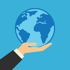 hand holding globe symbol of the world concept. vector illustration