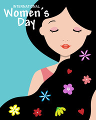 International women's day poster. Woman face with flowers