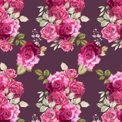 seamless pattern with roses.watercolor flowers