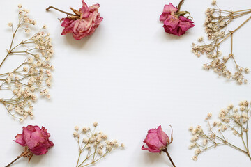 a frame of pink roses dried flowers 