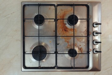 Dirty kitchen stove cooker needs cleaning up - 414685335