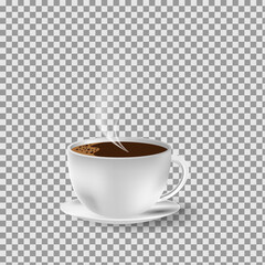 Realistic 3d a cup of coffee with smoke on isolated transparent background
