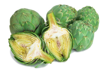 Obraz premium green artichokes on white background