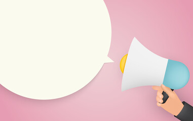 Abstract Background with Megaphone in human hand, speech bubble and copy space. Vector Illustration EPS10