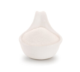 Pile sea salt  in bowl on white background.