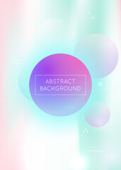 Liquid shapes background with dynamic fluid. Holographic bauhaus gradient with memphis elements.