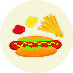 Hot Dog and French fries flat design