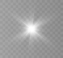 A bright flash of the sun with rays and glare. Vector 10 eps.
