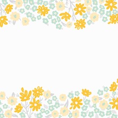 Fototapeta premium light spring floral border with tiny yellow flowers, square format