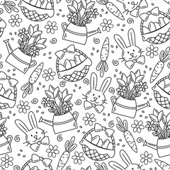 Seamless easter pattern in doodle style.