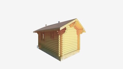 color 3d reender in the style of watercolors of a small house-bath on an isolated white background. Diagonal rear view