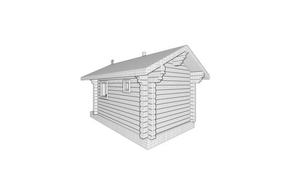 Black and white simple pencil drawing of a small guest house on an isolated white background for promotional materials