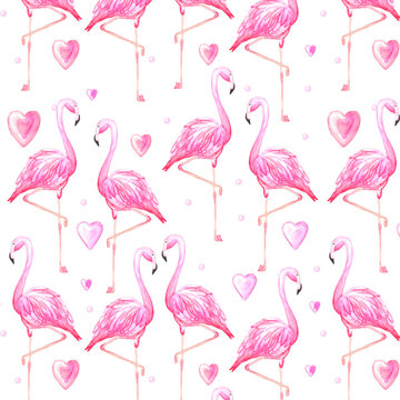 flamingo pink watercolor silhouette seamless background
