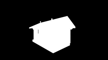 White silhouette of a small house on a black isolated background. Side view