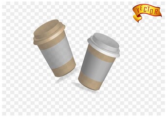 Disposable cup set for coffee templates to take home and editable for branding and labels. Realistic 3d design hot drink mug. The empty paper cup opens
