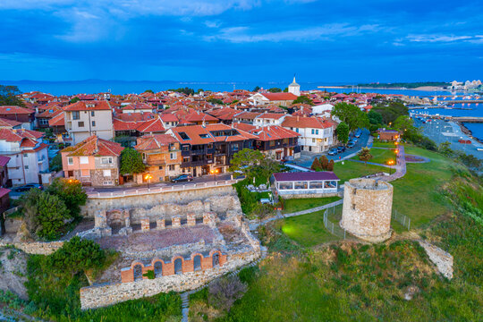 Aerial view of ruins of Church of the Holy Mother Eleusa in Nessebar, Bulgaria