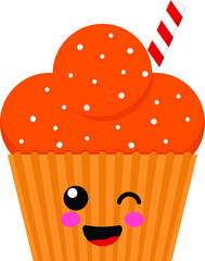 Winking Face on Cup Cake Character flat