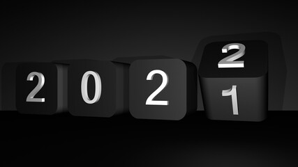 3d cubes with numbers showing the change of the year from 2021 to 2022