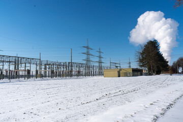 power pole in winter landscape