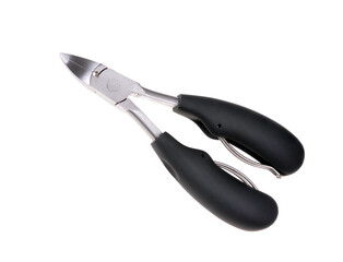 Metal pedicure scissors on an isolated white background