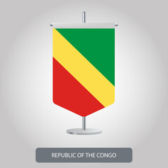 Republic of the Congo also called Congo-Brazzaville, is a central African nation with rainforest reserves that are habitats for gorillas. Congo table flag on light grey background.