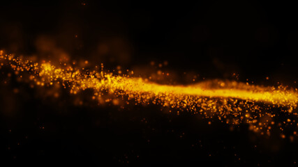 Particles light over black background. Abstract dark glitter fire particles lights.