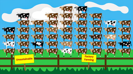 Unsustainable livestock farming with cows in staples