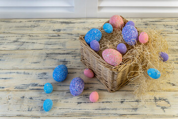 Happy easter! Flat Lay, Internet banner, postcard on Easter