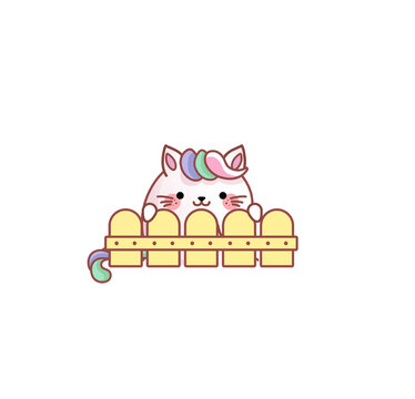 Cat Kitty kitten neighbor peeps fence kawaii chibi Japanese style Emoji character sticker emoticon smile emotion mascot