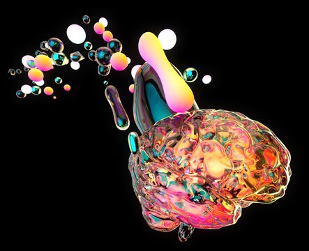 Creative abstract brain exploding with paint art