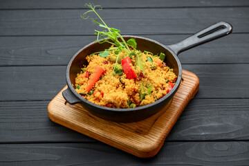 Delicious homemade vegetarian bulgur, couscous, with vegetables