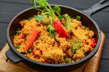 Delicious homemade vegetarian bulgur, couscous, with vegetables