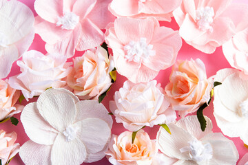 Obraz na płótnie Canvas Pink flowers background for fabric design. Vintage nature illustration. Spring wedding invitation. Blooming spring floral card. Spring bouquet.