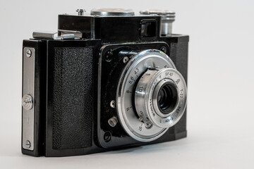 old photo camera on white background