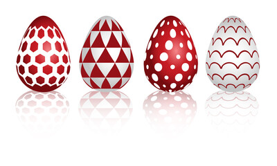 Happy easter. Set of red and blue patterns for Easter eggs on a white background. Vector illustration