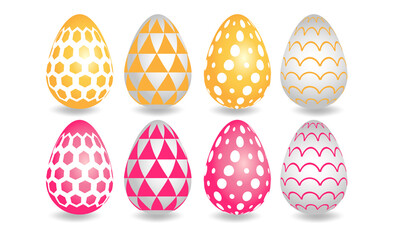Happy easter. Set of pink and yellow patterns for Easter eggs on a white background. Vector illustration