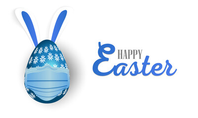 Colored Easter egg in a medical mask on a white background. Happy easter. Vector illustration