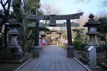 Red Torii gate at Enoshima Shrine (Hetsunomiya) in Kanagawa prefecture, Japan- 奥津宮 鳥居 江島神社 神奈川県 日本
